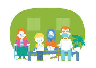 病院の待合室で待機する人々　SDGs3　全ての人に健康と福祉を