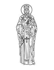 Basil of Ostrog. Illustration in Byzantine style. Coloring page on white background - obrazy, fototapety, plakaty