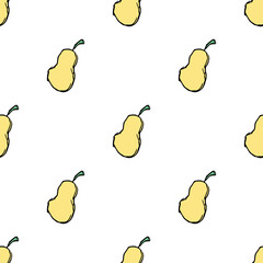 Seamless pattern with  pear icons. Drawn pear background. Doodle vector illustration with fruits