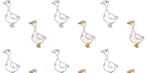 Seamless pattern with drawn cute geese. Doodle vector illustration