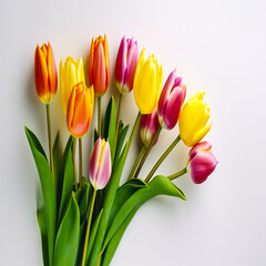 Colorful bouquet of tulips on white background.




