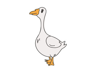 Cute goose isolated on white background, doodle, hand drawn vector illustration