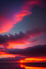 Fototapeta premium ドラマチックな夕焼け空 generative ai