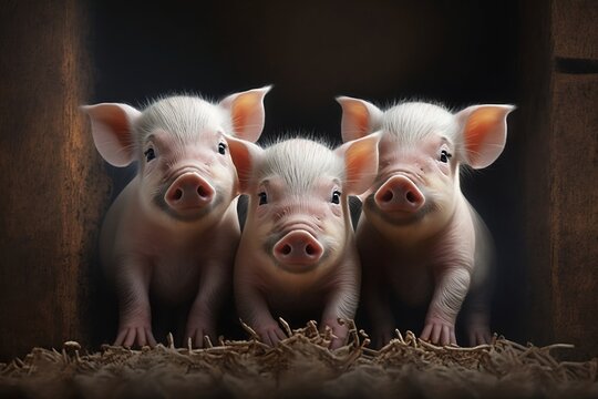 Adorable baby pigs in a trio. AI