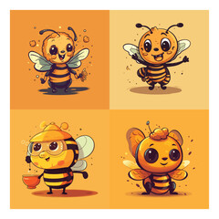 Happy bee mascot character for honey brand.
