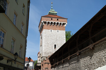 St. Florian's Gate or Florian Gate, Brama Floriańska Kraków. Gothic tower in Krakow, Poland. Part...
