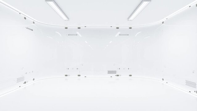 Scientific laboratory white room or Sci-Fi corridor white color. Science elements and Technology background. Can be used in education, science industry background. 3D Render.