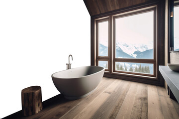 Fototapeta na wymiar Modern casual bathroom in a Lodge in the Alps, cropped wall
