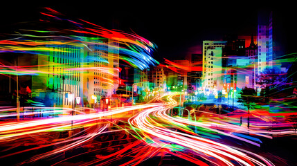 Fototapeta na wymiar 都会の光跡のイラスト背景　Generative AI