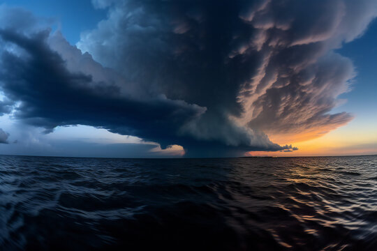 Strong thunderstorm in sea , generative AI. © Janis Smits
