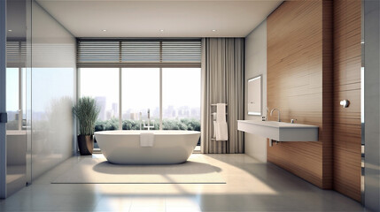 Fototapeta na wymiar Generative AI, Zen Minimalism: A Serene and Functional Bathroom Design