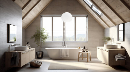 Naklejka na ściany i meble Generative AI, Serene Scandinavian Bathroom Design