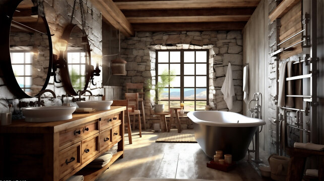 Generative AI, Rustic Retreat: A Cozy and Inviting Bathroom Design