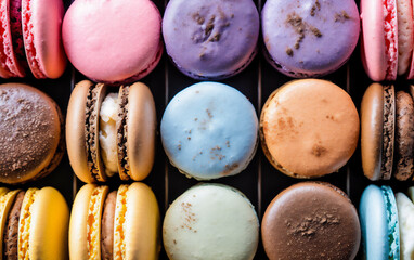Colourful macaroons close up, Pastry, Food photography
