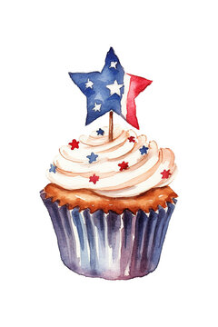 Creamy Muffin with Star, Watercolor Clipart created with Generative AI Tools