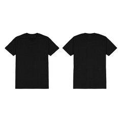 Blank Black T-Shirt Mock-Up on White Background, Front and Back View