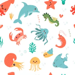 Deurstickers In de zee Ocean underwater. Vector illustration for kids design. Marine seamless pattern of sea life. Childish texture for fabric, textile, baby shower decor