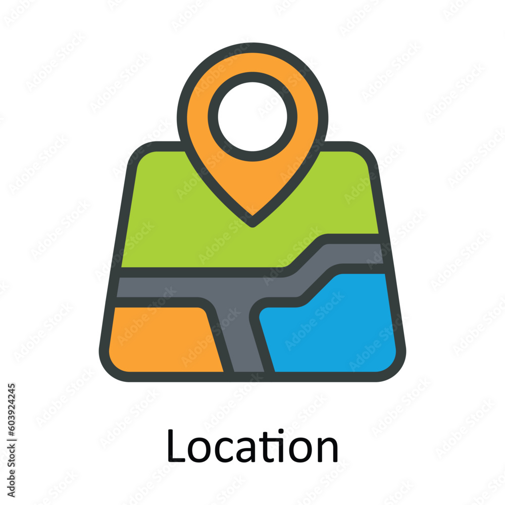 Poster location vector fill outline icon design illustration. location and map symbol on white background e