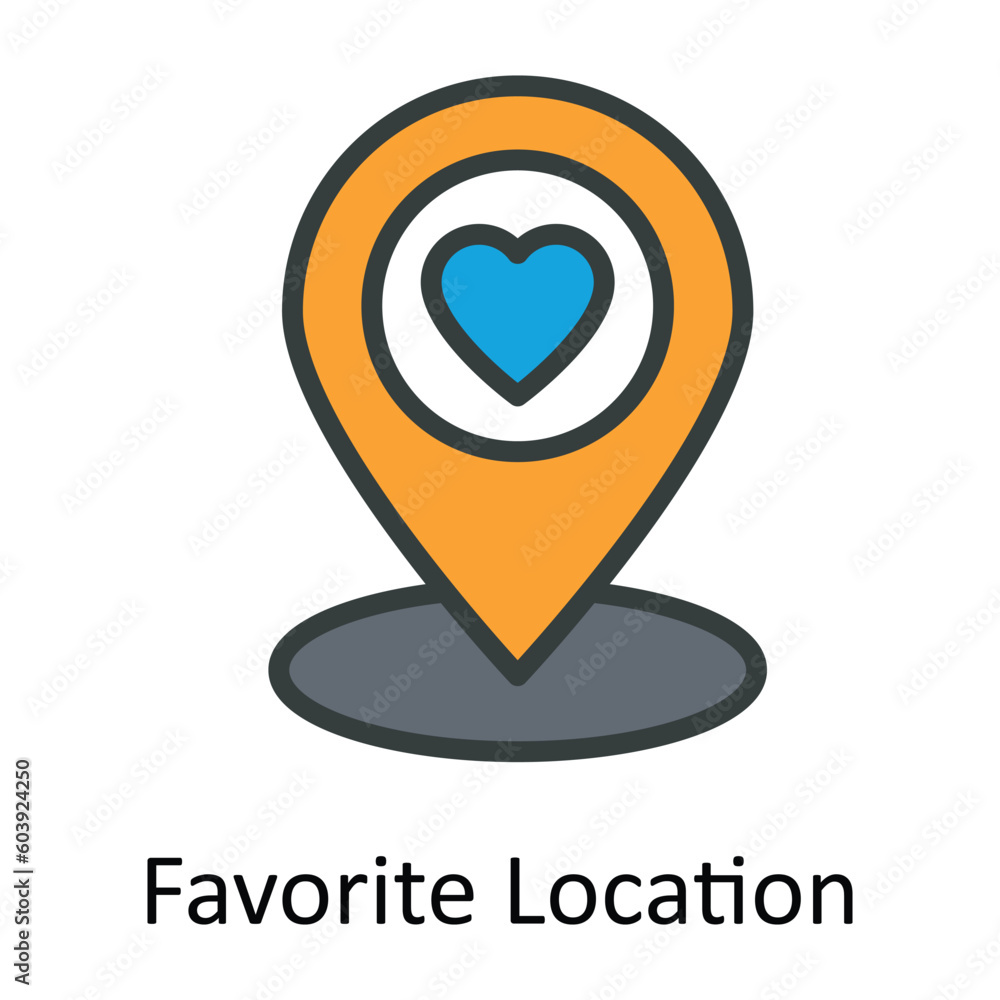 Poster favorite location vector fill outline icon design illustration. location and map symbol on white bac