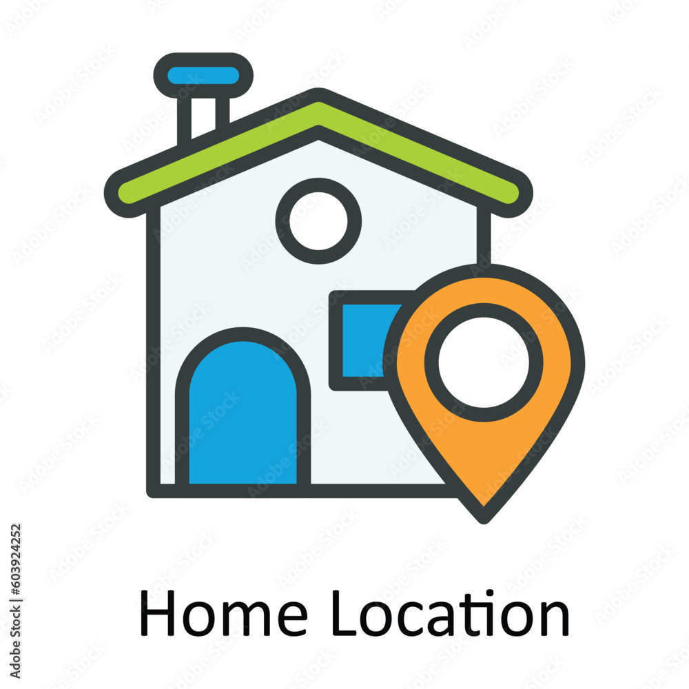 Poster home location vector fill outline icon design illustration. location and map symbol on white backgro