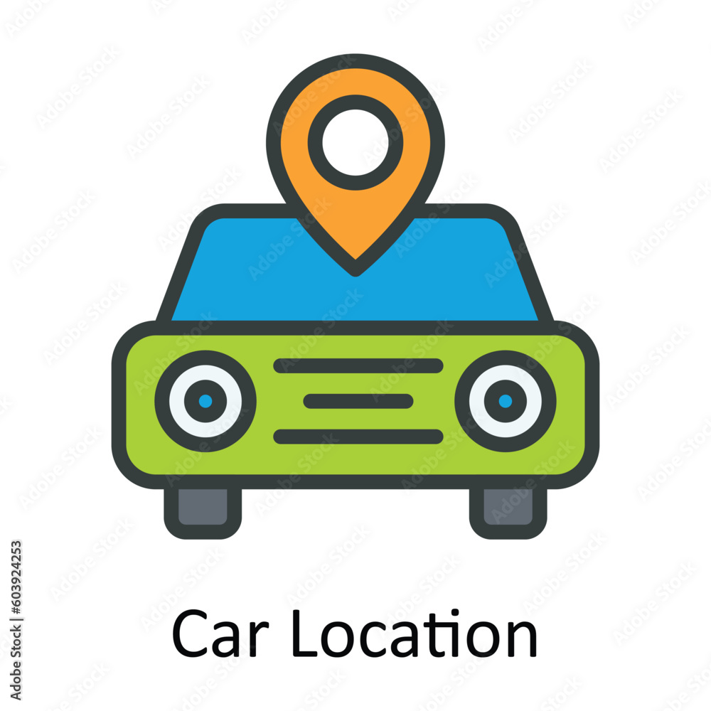 Poster Car Location vector  Fill  outline Icon Design illustration. Location and Map Symbol on White background EPS 10 File