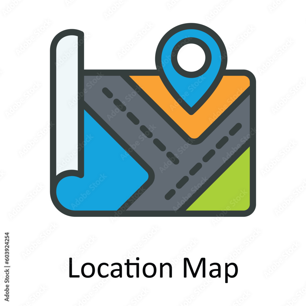 Poster location map vector fill outline icon design illustration. location and map symbol on white backgrou