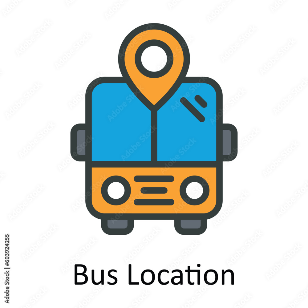 Poster bus location vector fill outline icon design illustration. location and map symbol on white backgrou
