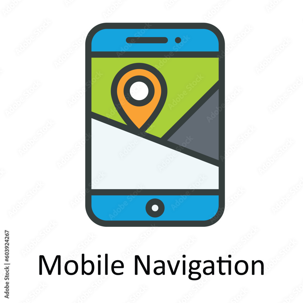 Poster mobile navigation vector fill outline icon design illustration. location and map symbol on white bac