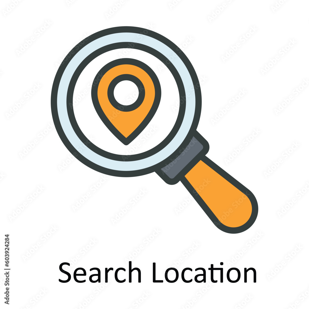 Poster search location vector fill outline icon design illustration. location and map symbol on white backg