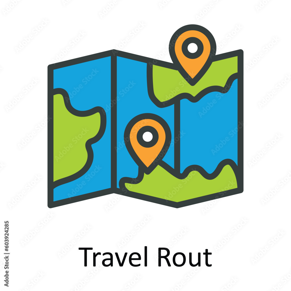 Poster travel rout vector fill outline icon design illustration. location and map symbol on white backgroun