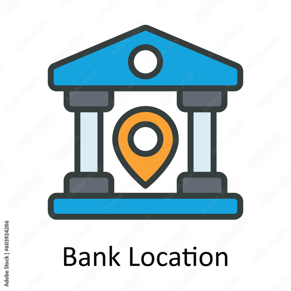 Poster bank location vector fill outline icon design illustration. location and map symbol on white backgro
