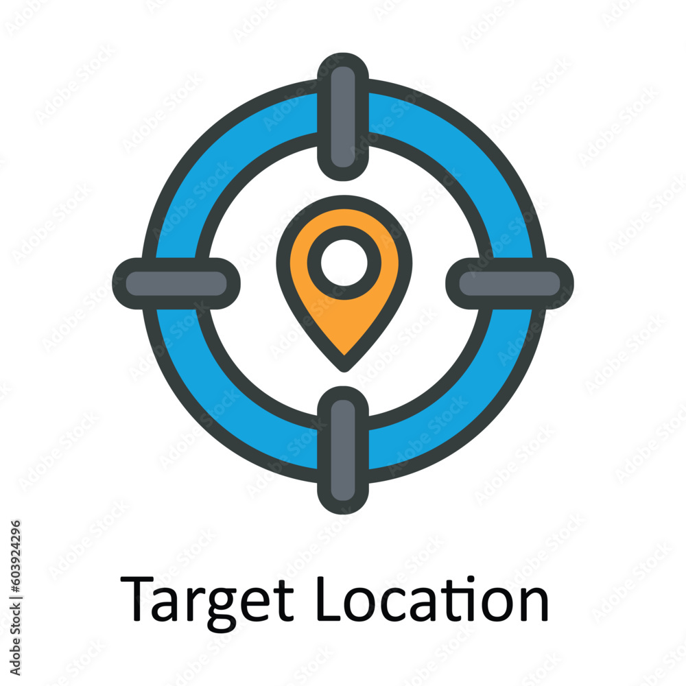 Poster target location vector fill outline icon design illustration. location and map symbol on white backg
