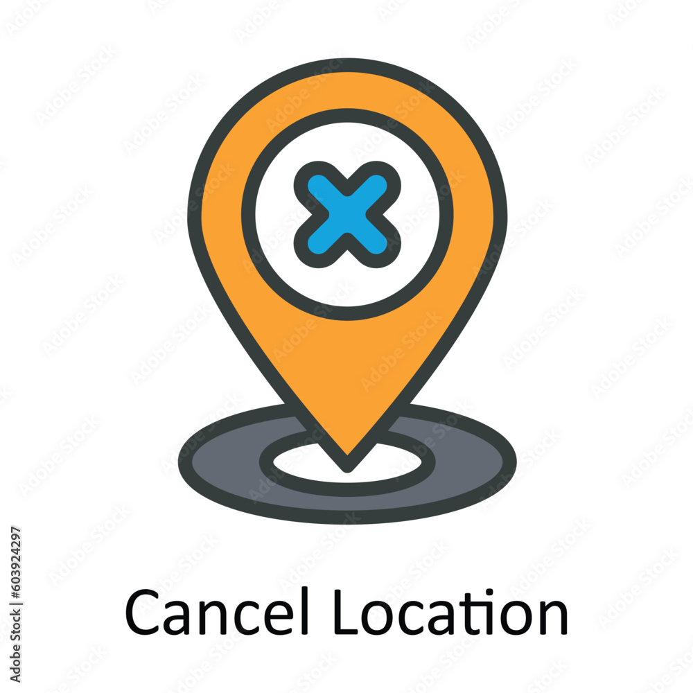 Poster cancel location vector fill outline icon design illustration. location and map symbol on white backg