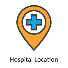 Hospital Location vector  Fill  outline Icon Design illustration. Location and Map Symbol on White background EPS 10 File