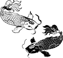 Beautiful line art of gold fish vector illustration.Koi fish for printing on shirt on white isolated background.