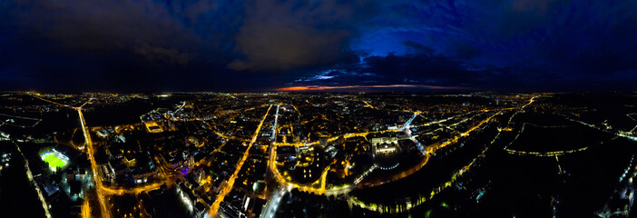 Lipetsk, Russia. Night city lights. Panorama 360. Aerial view