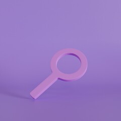 Magnifying pink glass. Discovery, research, search, analysis concept.  icon. Cartoon minimal style. 3d icon render illustration