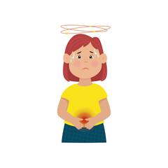 Nausea, pain and dizziness in a child. Childrens diseases. Vector illustration. Kid infections.