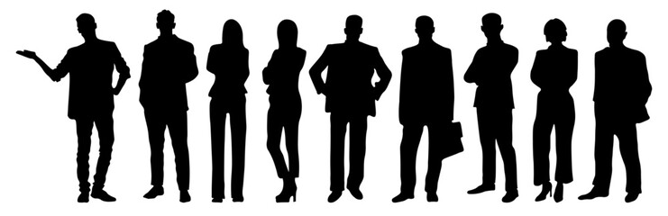 set of silhouettes of people business people isolated on white. men group of business people silhouettes of people 