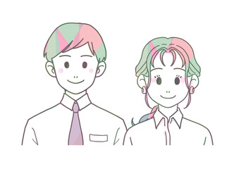 白シャツのほほえみ男女（マルチカラー）