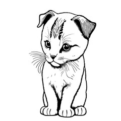 Hand drawn vector illustration a beautiful sad young white dog is sitting on a white background