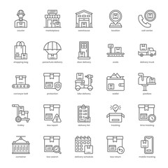 Shop Delivery icon pack for your website design, logo, app, and user interface. Shop Delivery icon outline design. Vector graphics illustration and editable stroke.