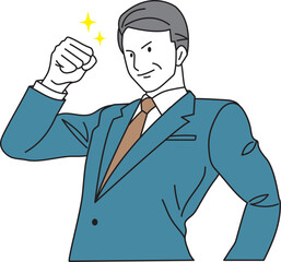 Middle-aged man in a suit in fist pump pose two-tone coloring