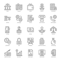 Banking Service icon pack for your website design, logo, app, and user interface. Banking Service icon outline design. Vector graphics illustration and editable stroke.