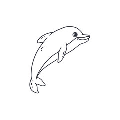 Hand drawn cartoon dolphin in doodle style isolated on white background. Sketch. Coloring. 