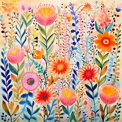 Fototapeta na wymiar watercolor-style pastel wild flowers patterns 