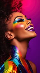 Fototapeta premium neon-punk style trendy fashion young model close-up portrait, ai tools generated image