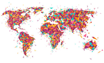 Fototapeta na wymiar Abstract World map shape made of colorful polygons.