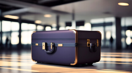 An elegant suitcase placed on a airport background, symbolizing the essence of business travel