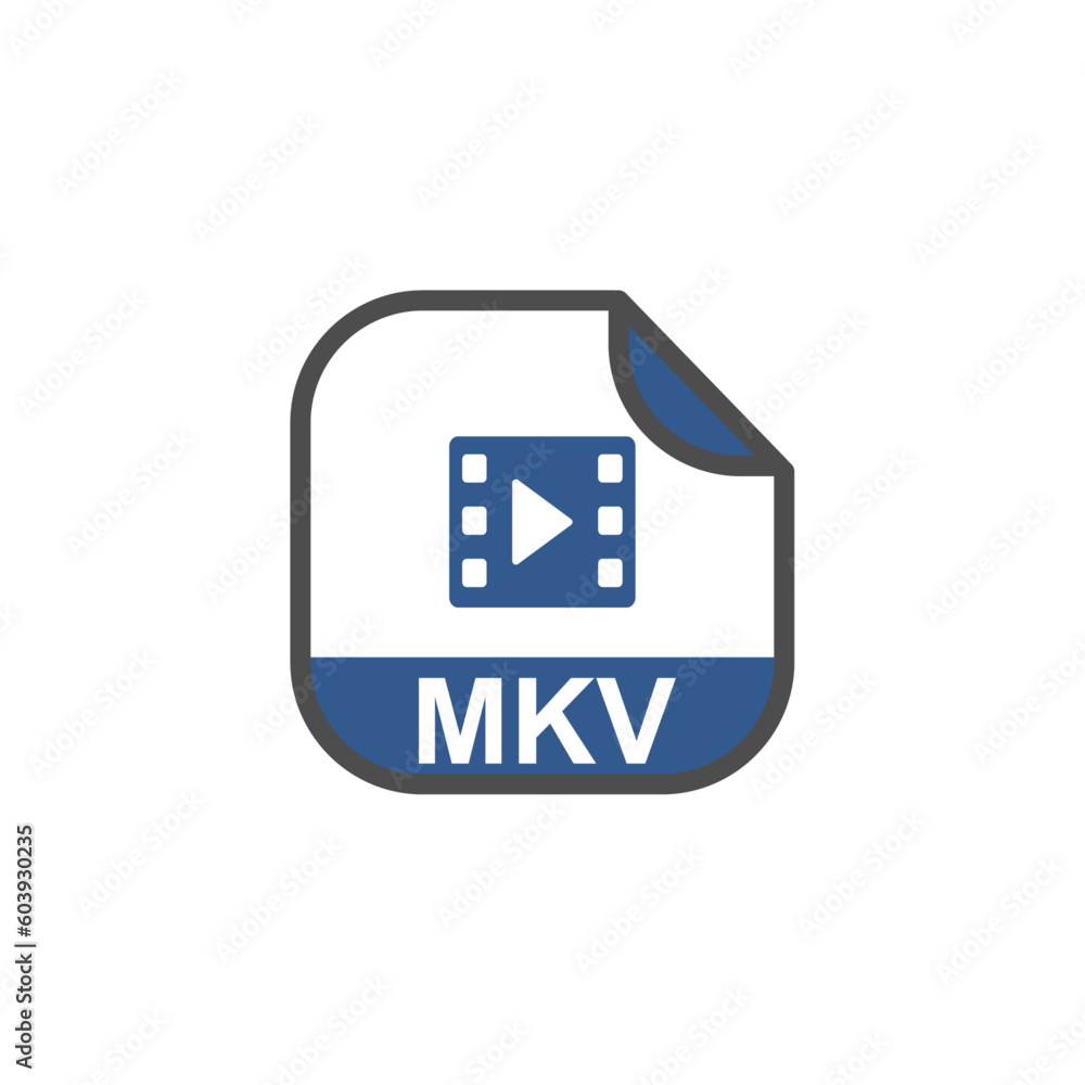 Poster mkv file extension, rounded square icon with symbol - format extension icon vector illustration.